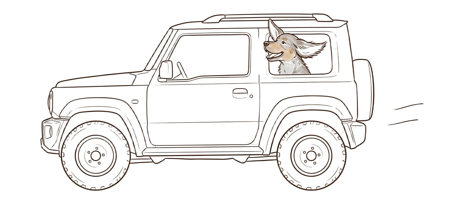 A car and a dog on a roadtrip